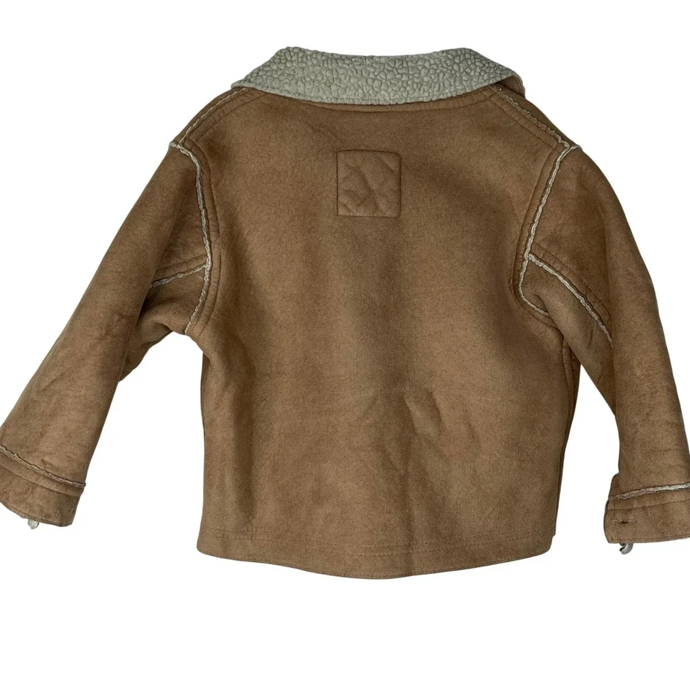 OshKosh B'gosh Jacket Toddler 2T Brown Faux Suede Sherpa Lined Trucker Coat